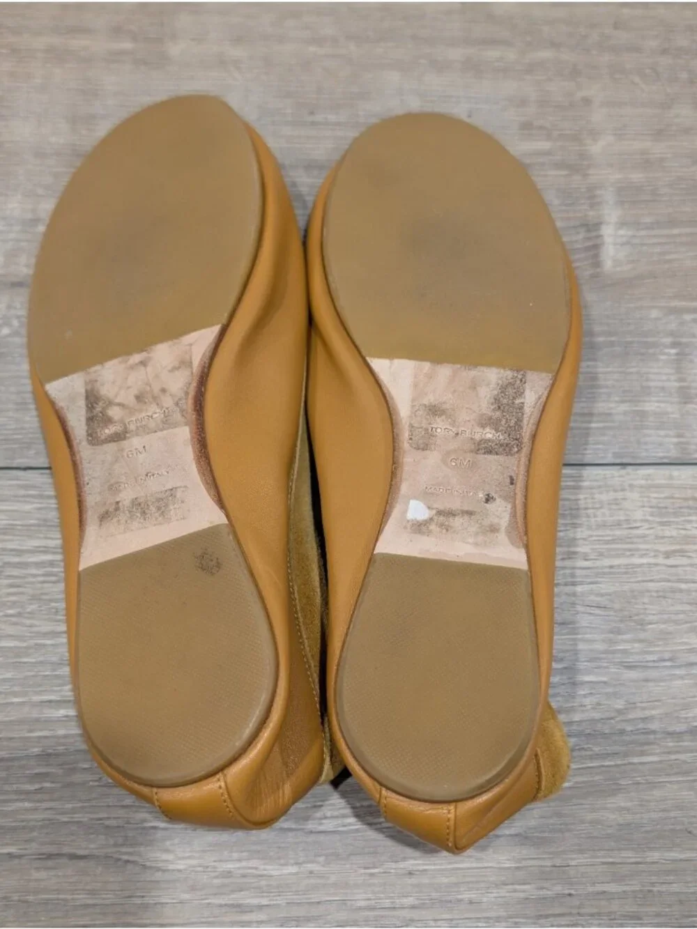 Tory Burch Tory Charm Tan Camel Leather Ballet Slip-On Flats Classic Size 6